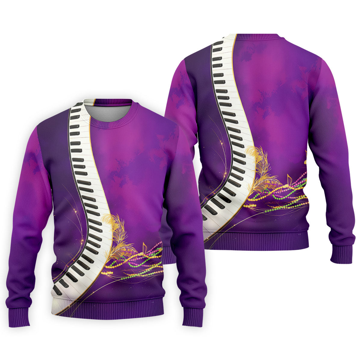 Mardi Gras Feather Beads Piano Keyboard Print Purple Golf Shirt, Polo ShirtFor Men, Golf Shirts For Men