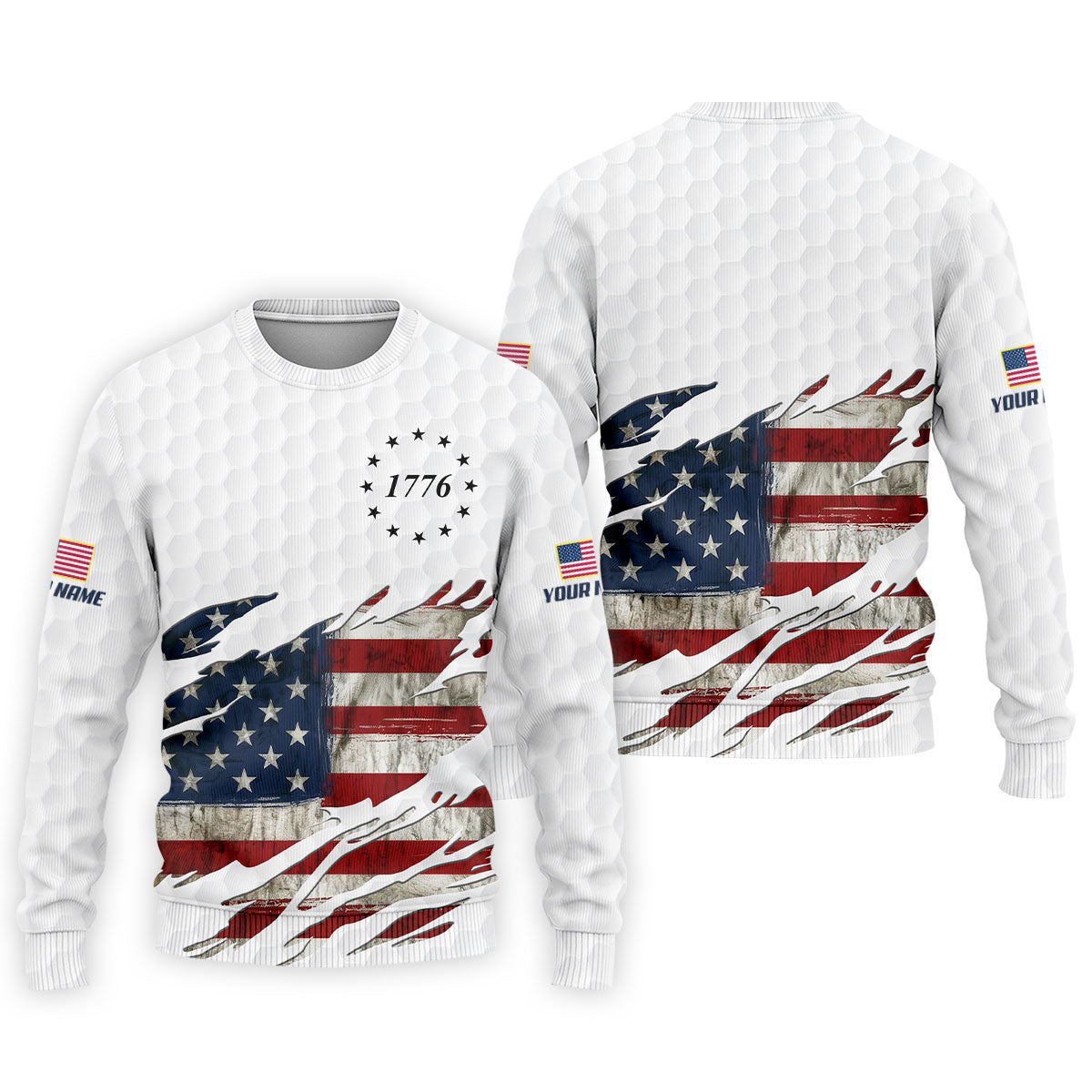 American Flag 1776 Golf Ball Pattern Golf Shirts For Men, 250th Anniversary Polo Shirt Men