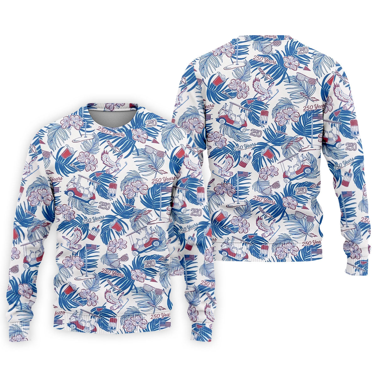 250 Years Red White Blue Tropical Floral Patriotic Golf Shirt, 4th Of July Golf Shirts For Men