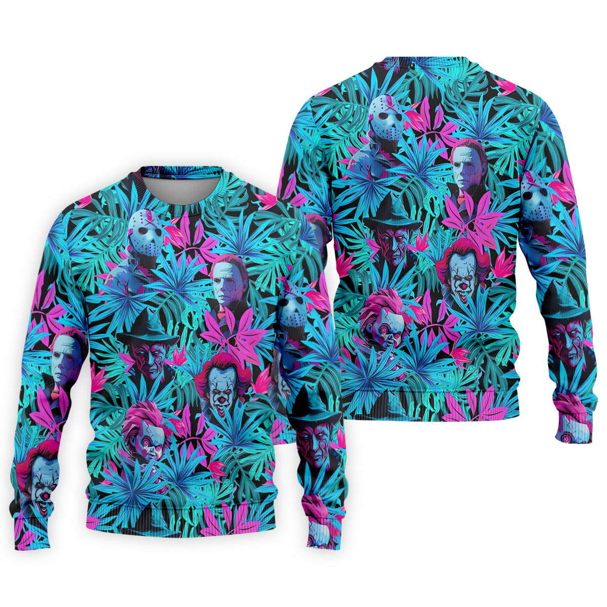 Neon Halloween Horror Character Hawaiian Golf Shirt, Men's Golf Shirt, Printed Golf Polo Shirt
