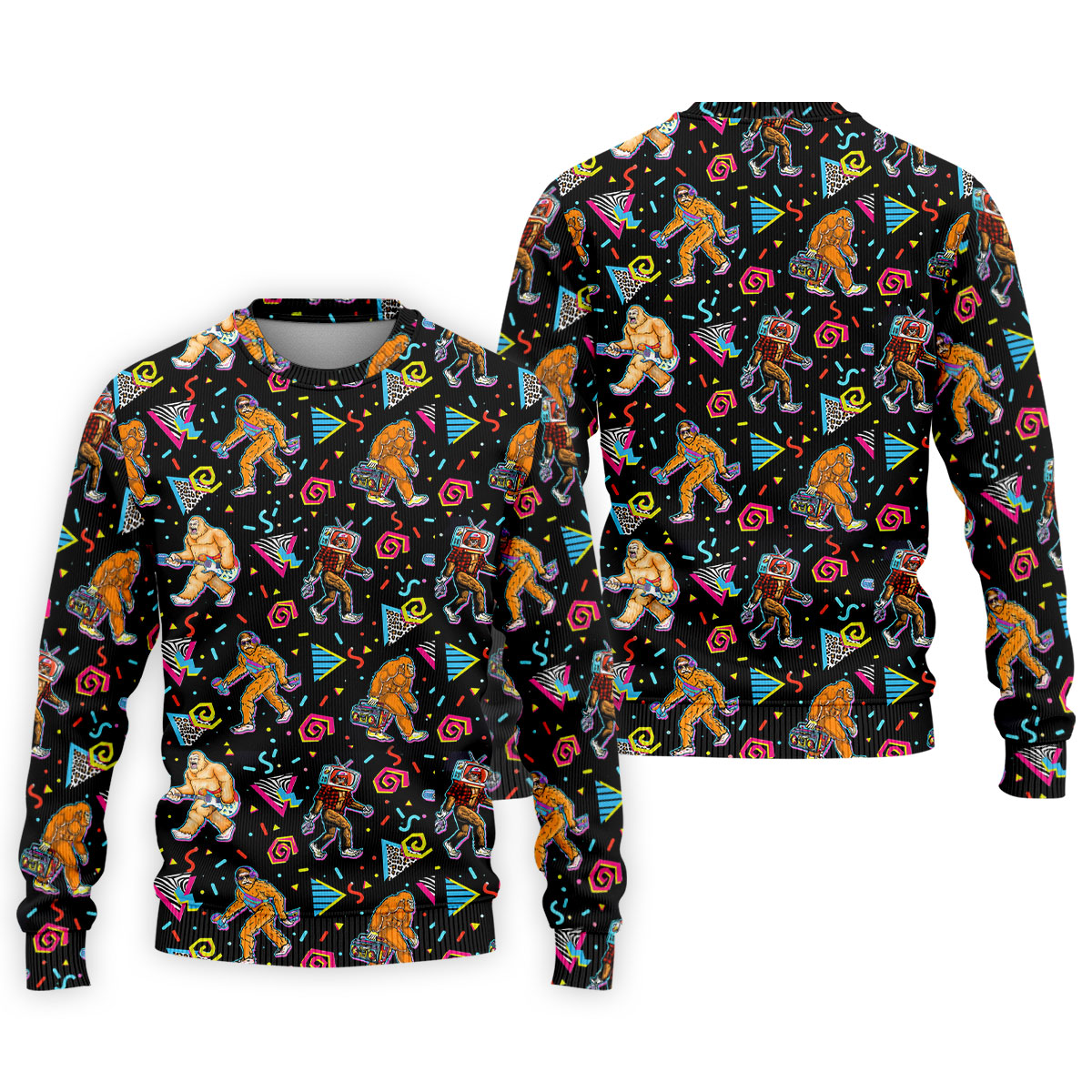 Retro Bigfoot Boombox Pattern Golf Shirt, Men's Golf Shirt, Mens Polo Shirts, Printed Golf Shirts