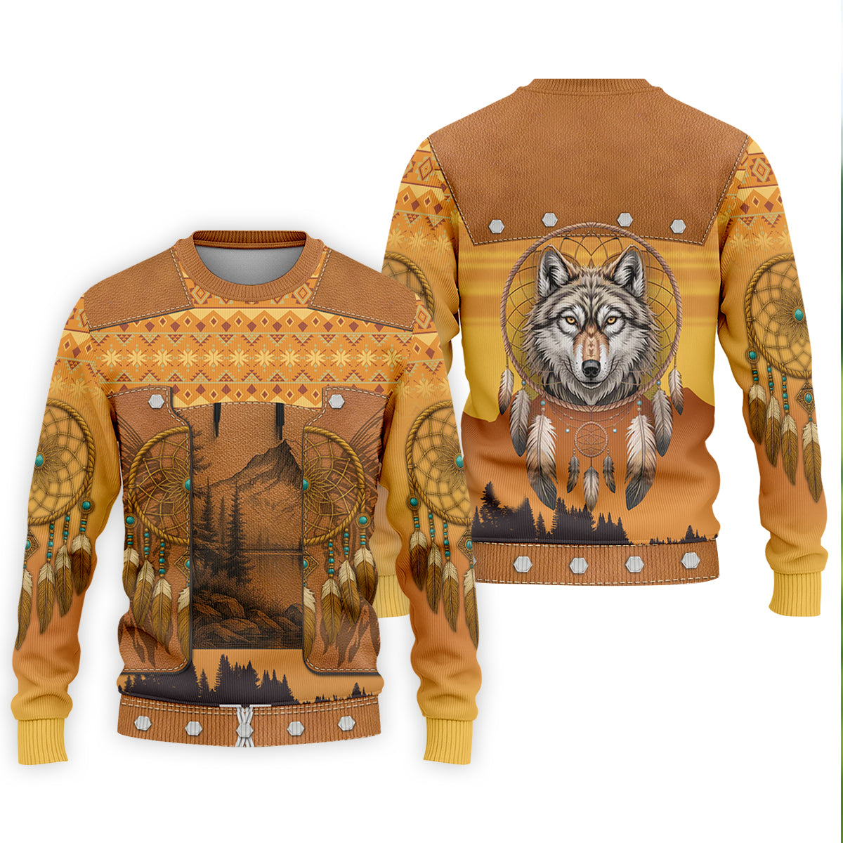 Golden Horizon Tribal Theme Golf Tops For Men, Native American Ancestry Polo ShirtFor Men, Indigenous Peoples Month