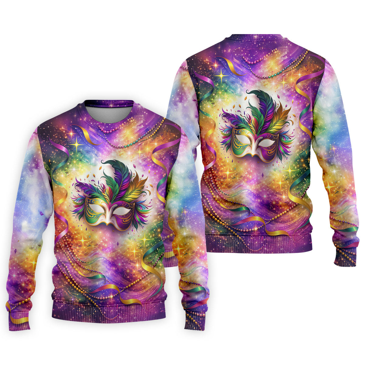 Carnival Mask Feather Print Purple Green Gold Dazzling Effect Mardi Gras Polo ShirtFor Men, Golf Shirts For Men