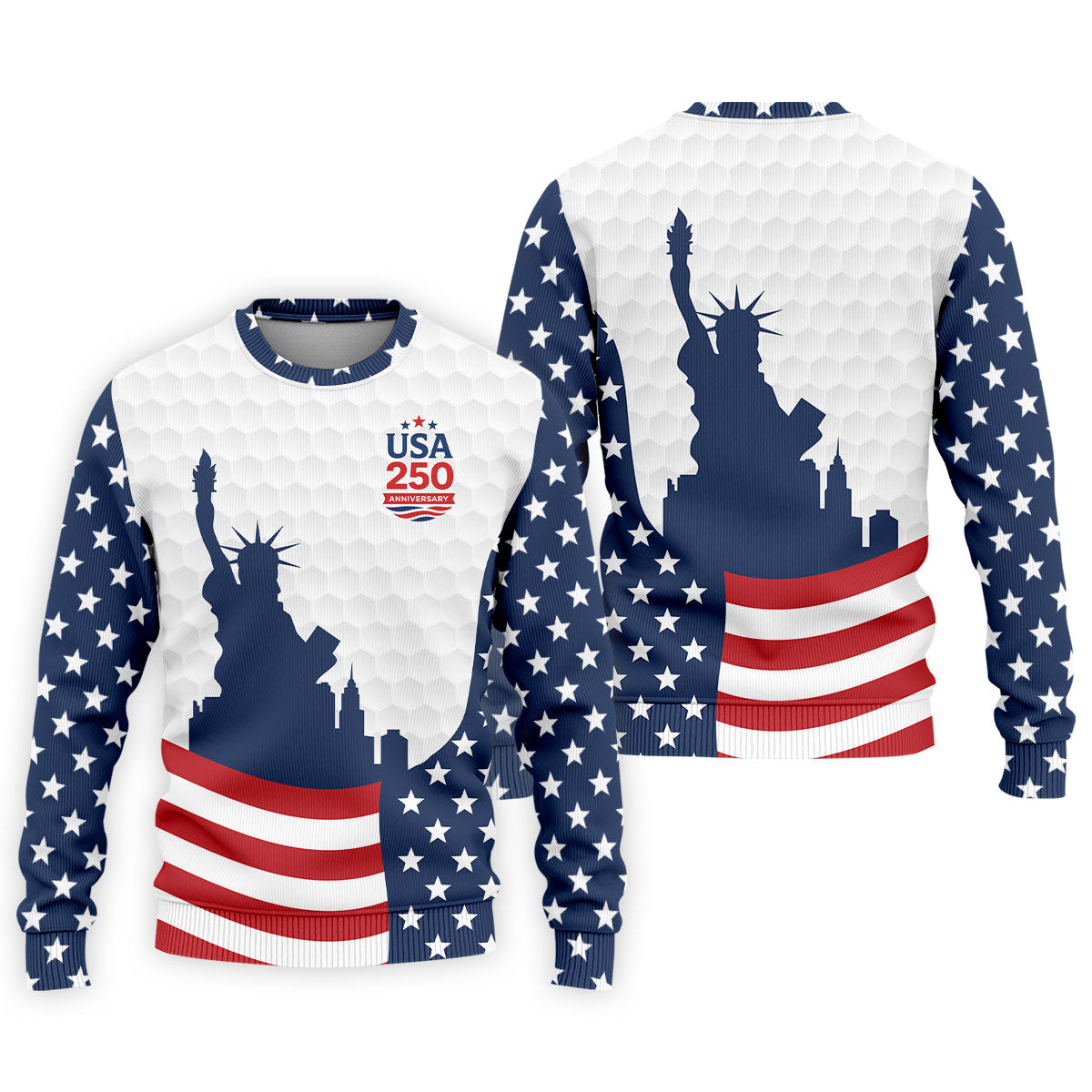USA 250 Anniversary Silhouette Of Statue Of Liberty White Golf Shirt, 4th Of July Golf Shirts For Men