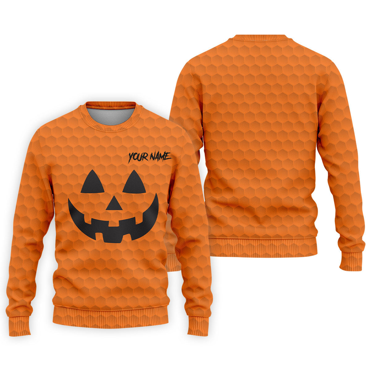 Halloween Pumpkin Face Custom Name Men's Funny Golf Shirts, Polo ShirtFor Men, Golf Gift For Men