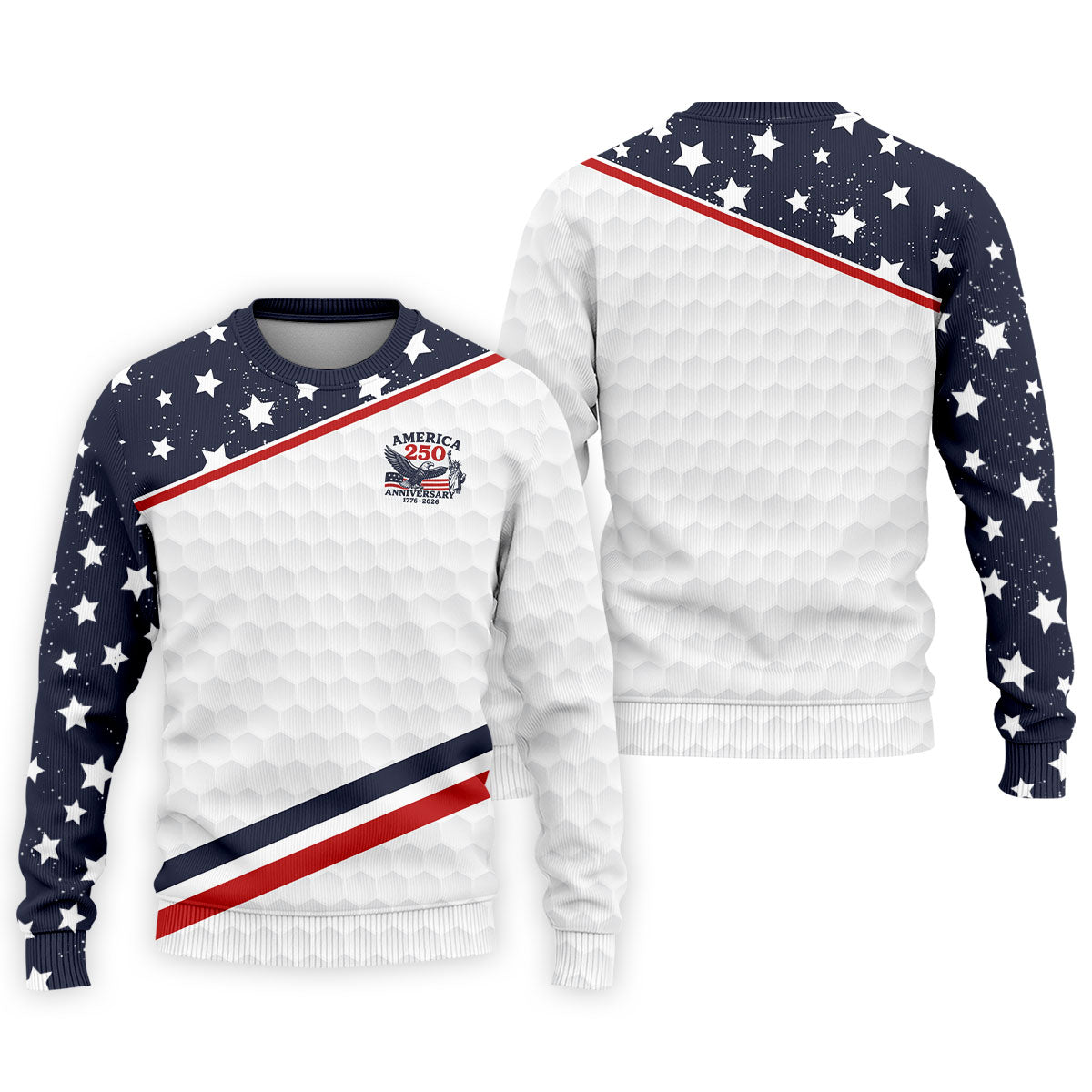 America 250 Anniversary Golf Ball Pattern Retro Golf Shirt, Patriotic 4th Of July Golf Shirts For Men