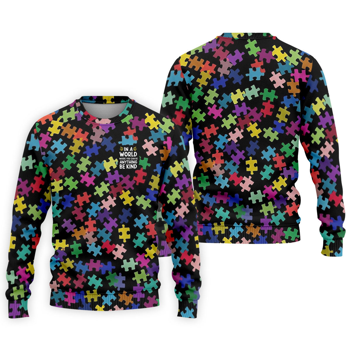 In A World Where You Can Be Anything Be Kind Autism Awareness Puzzle Pattern Men's Golf Shirt, Polo Shirt Men