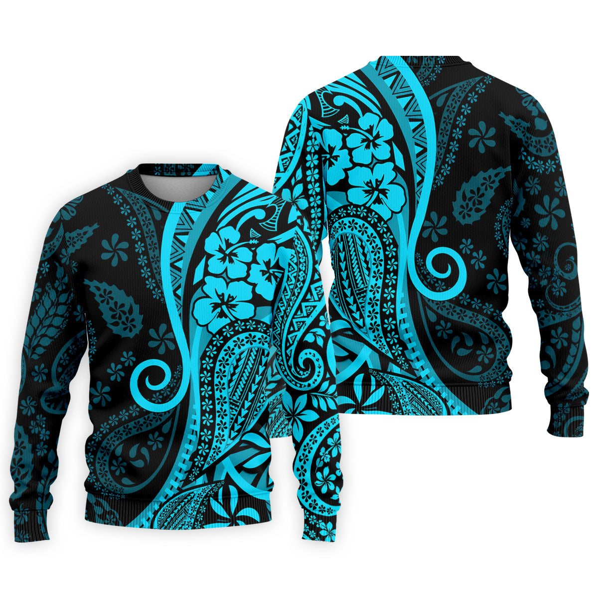 Island Tribal Golf Shirt, Blue Hawaiian Hibiscus Polo, Polo Shirts For Men
