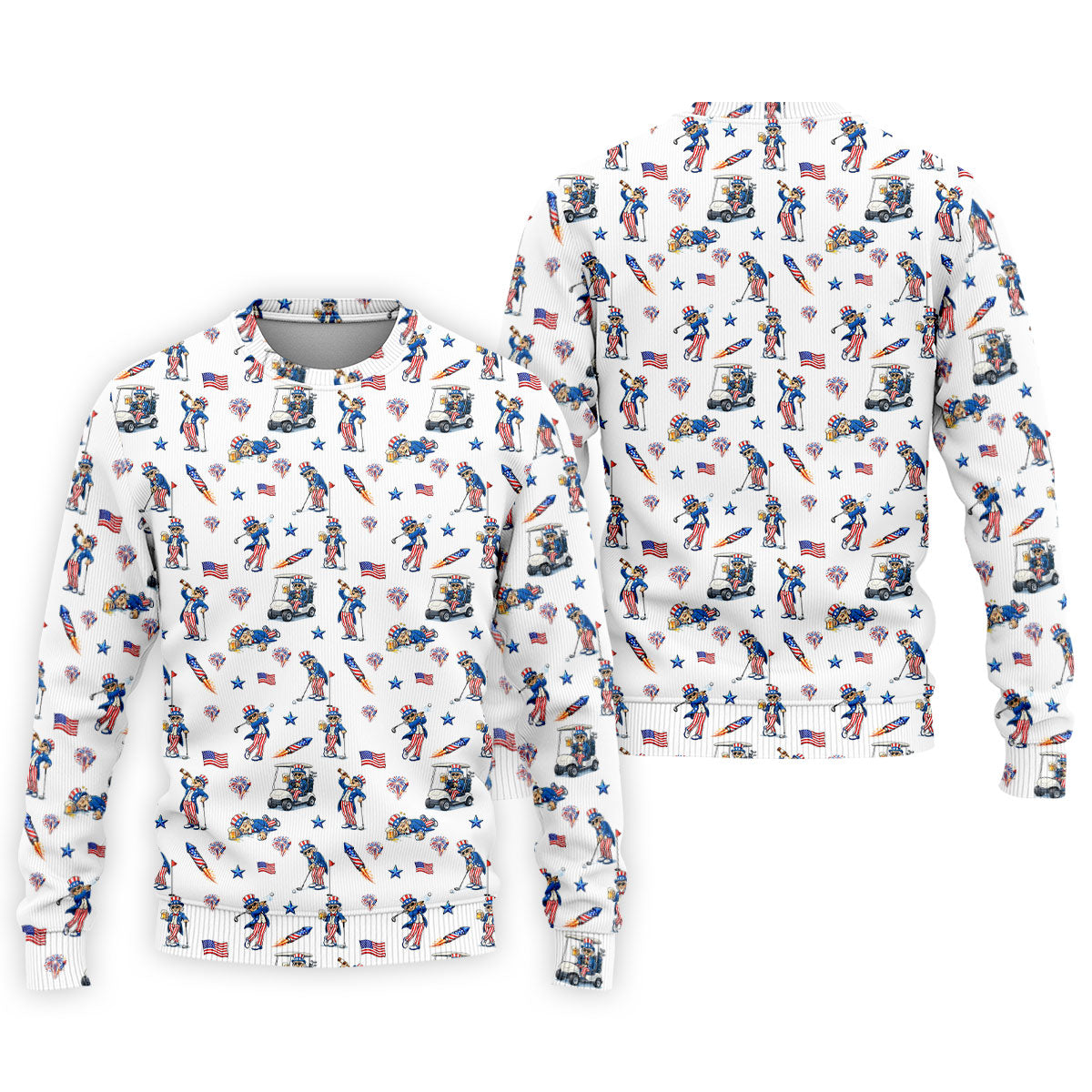 Patriotic Man Golf And Beer Funny 4th Of July White Golf Shirt, 250 Years Seamless Pattern Golf Shirts For Men