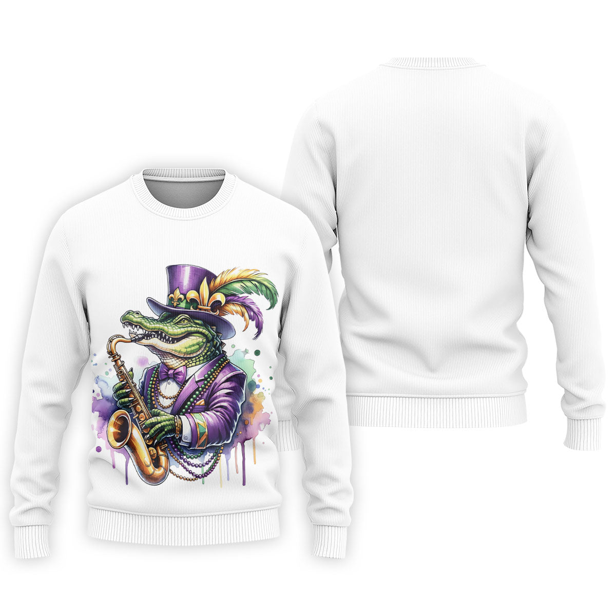 Mardi Gras Alligator Playing Saxophone White Golf Shirt, Golf Shirts For Men, Polo Shirt Men