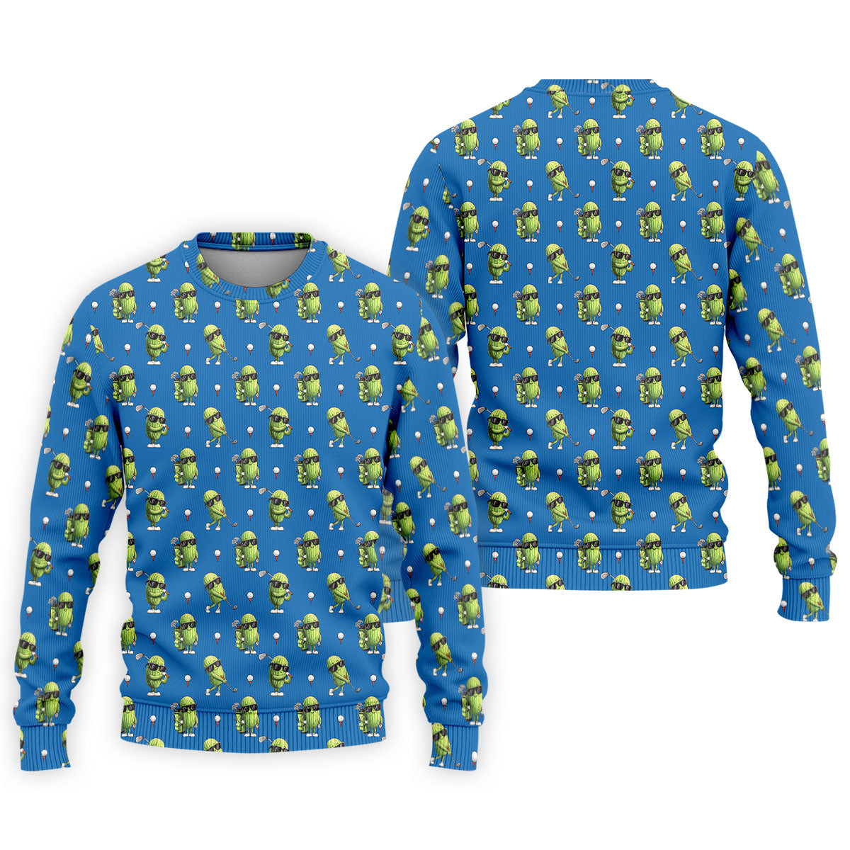 Cartoon Cactus Golfer Blue Golf Shirt, Mens Golf Polo, Golf Apparel For Men, Printed Golf Shirts