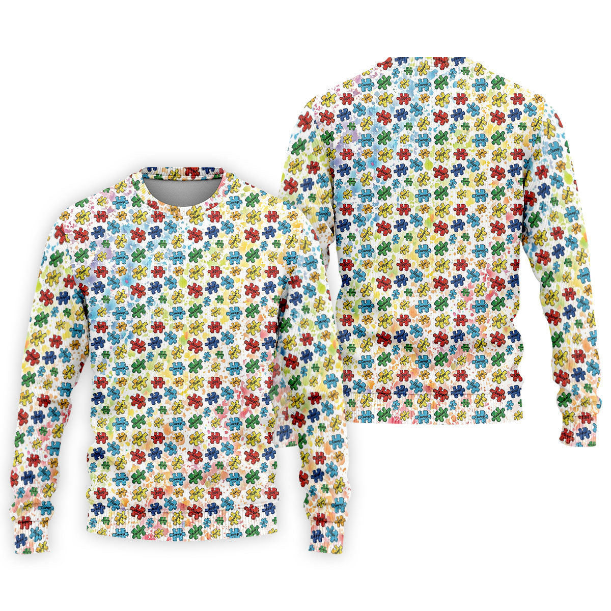 Autism Awareness Jigsaw Puzzle Pieces Rainbow Paint Splatter Men's Golf Shirt, Polo ShirtFor Men