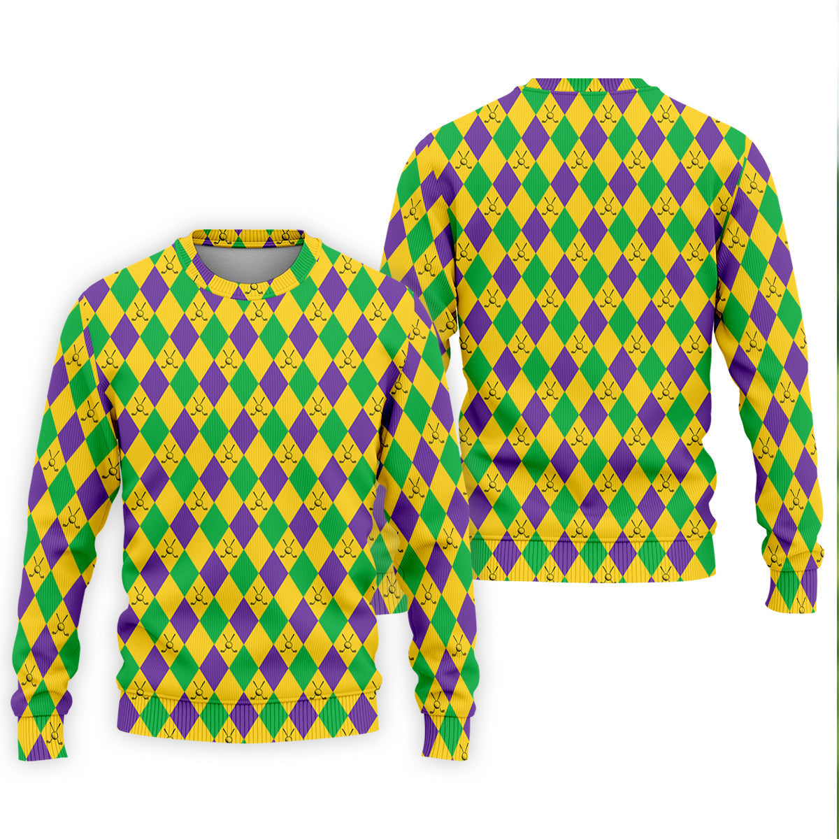 Green Gold Purple Argyle Pattern Mardi Gras Golf Shirt, Polo Shirt Men, Golf Shirts For Men