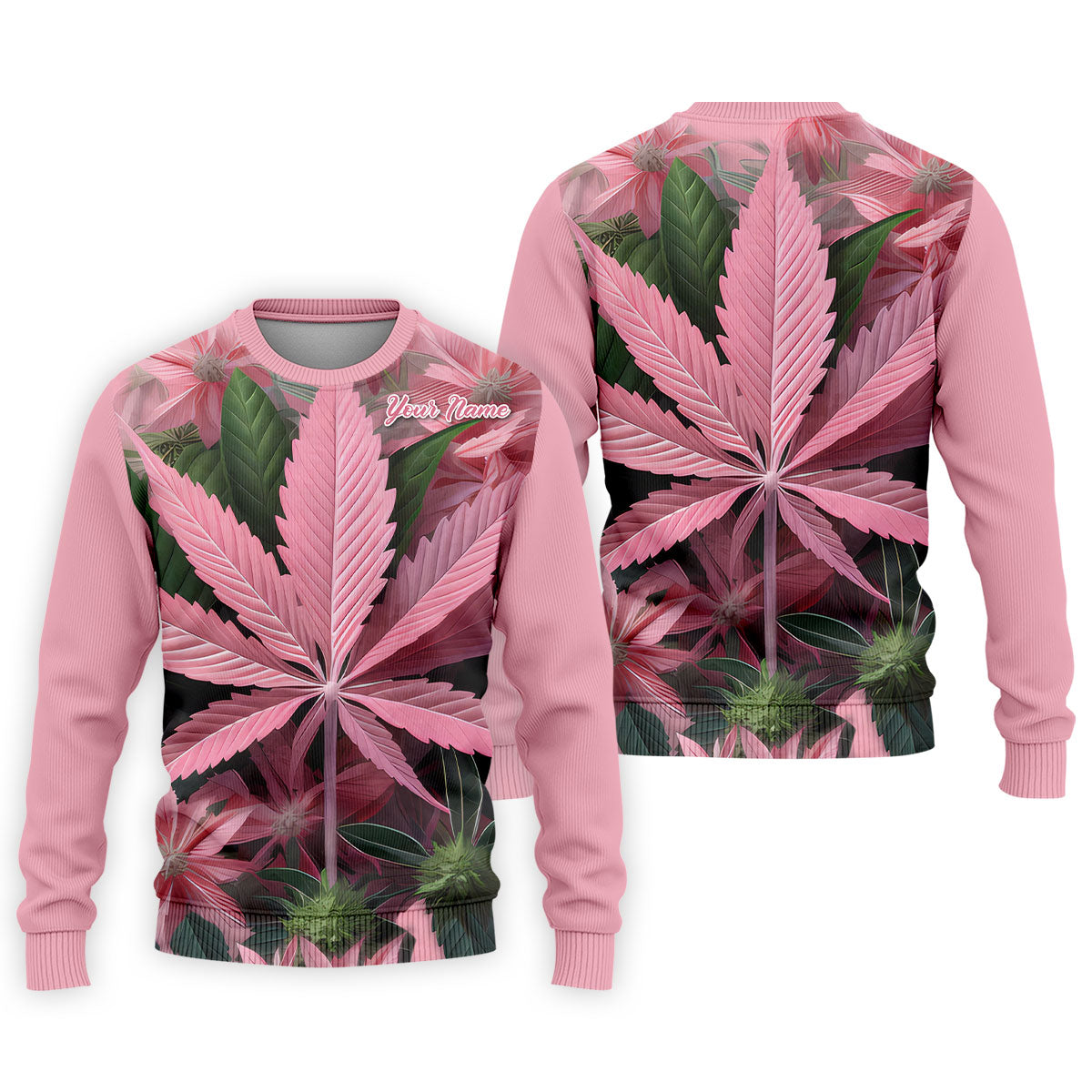 Pink Marijuana Leaf Men's Golf Shirt, Funny Weed Golf Shirt, Custom Mens Golf Shirt