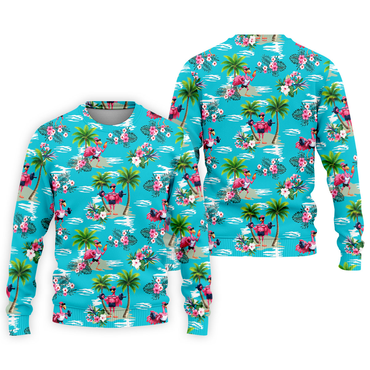 Funny Weightlifting Flamingo Tropical Hawaiian Golf Shirt, Mens Golf Polo, Printed Golf Shirts