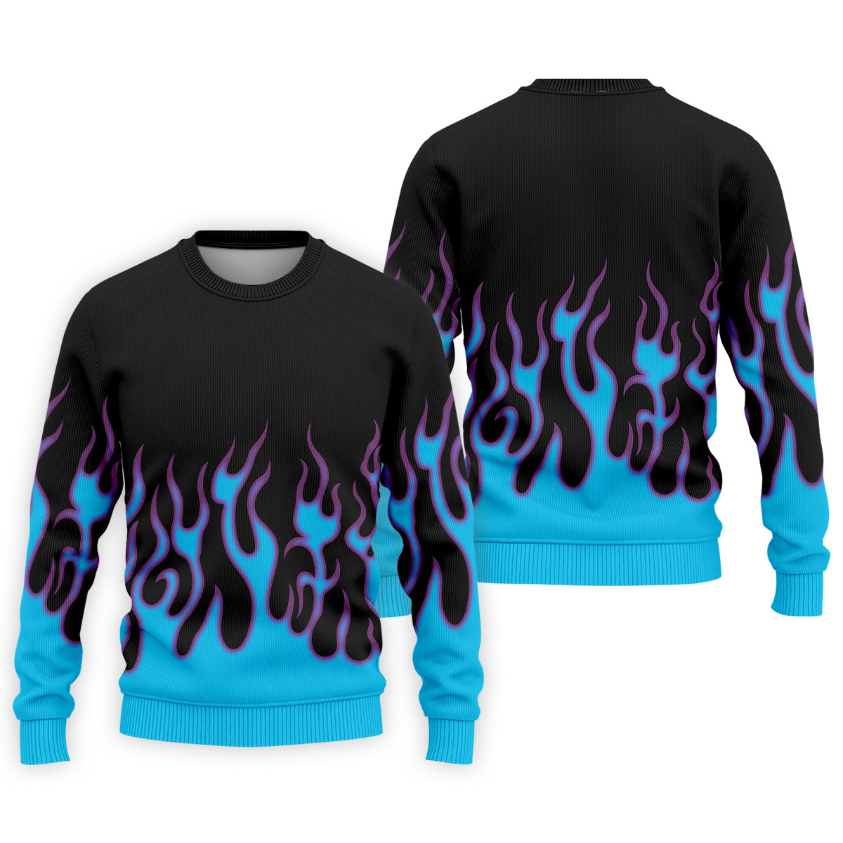 Black Cyan Purple Flame Sleeve Golf Shirt, Golf Shirts For Men, Mens Golf Apparel