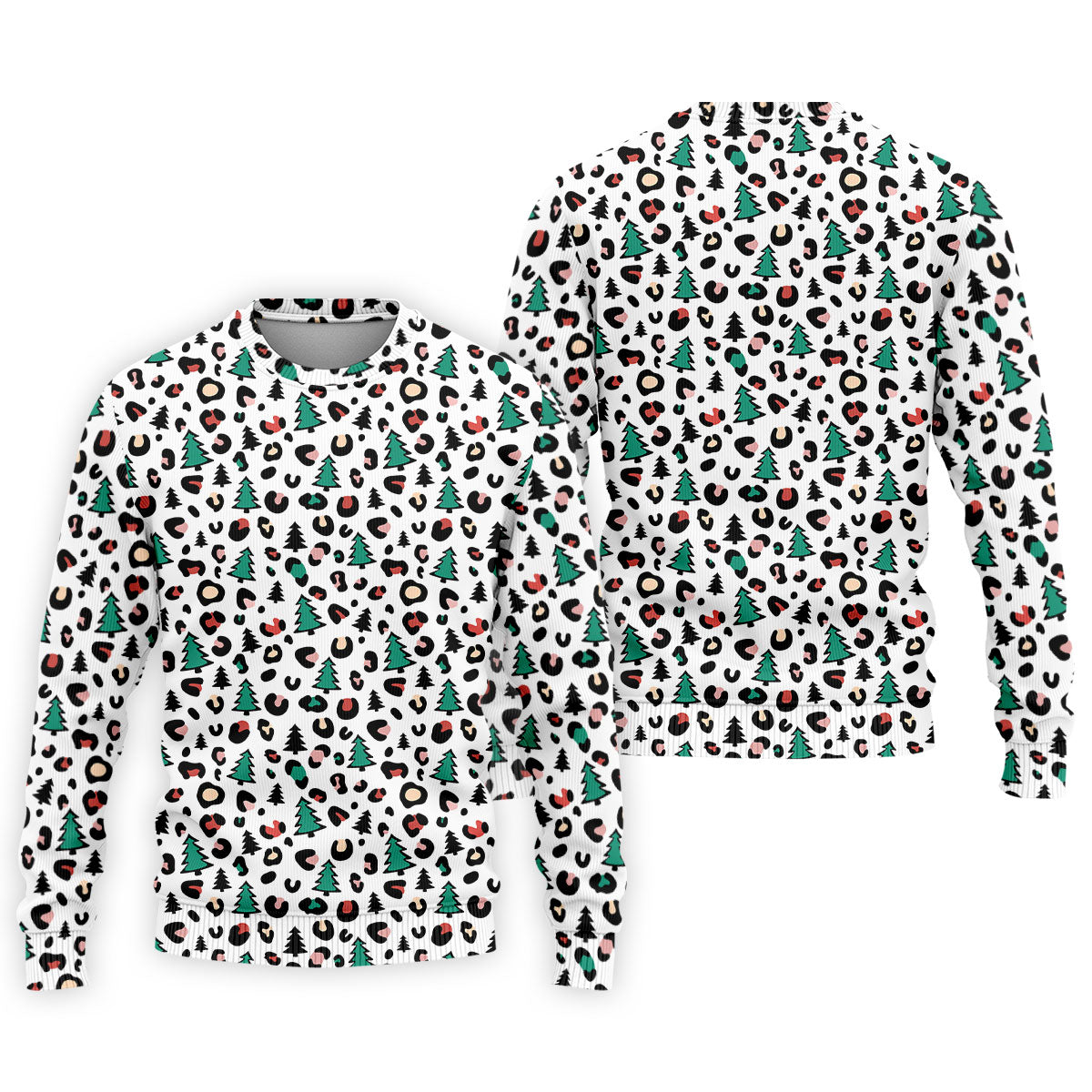Leopard Pattern Xmas Pine Tree Golf Tops For Men, Christmas Golf Shirt, Cute Golf Outfit, Polo ShirtFor Men