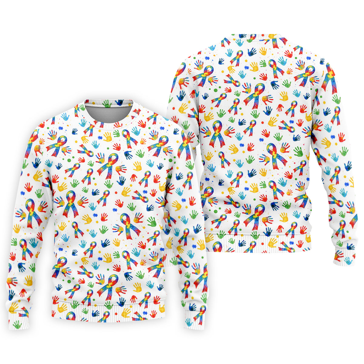 Colorful Handprints Autism Ribbon Golf Tops For Men, Autism Awareness Color Golf Shirts For Men