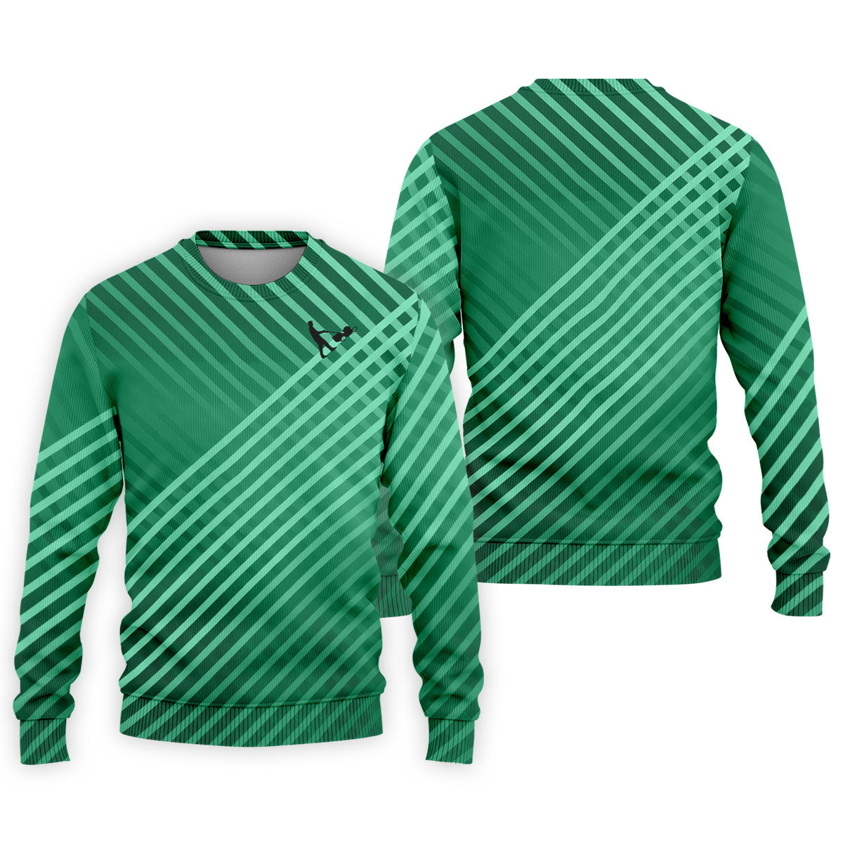 Green And White Striped Pattern Golf Tops For Men, Performance Golf Shirt, Polo Shirt Men