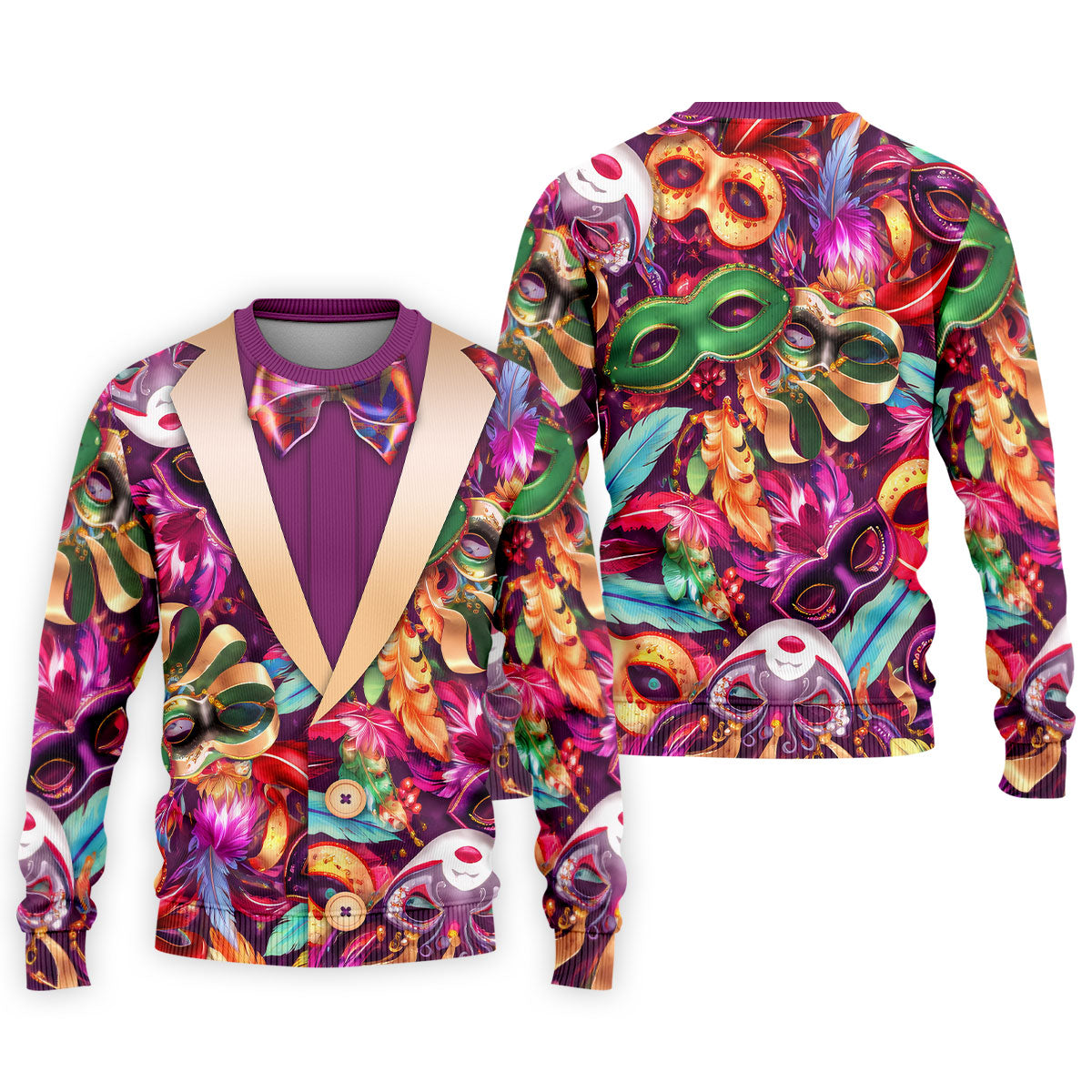 Colorful Mardi Gras Suit Print Men's Funny Golf Shirts, Polo Shirt Men, Golf Shirts For Men