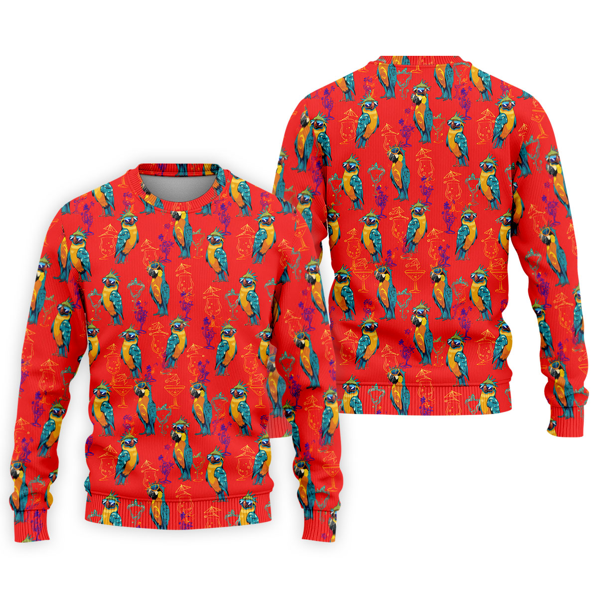 Red Parrot Sunglasses Cocktail Pattern Golf Shirt, Hawaiian Golf Shirt, Golf Shirts For Men, Mens Golf Apparel