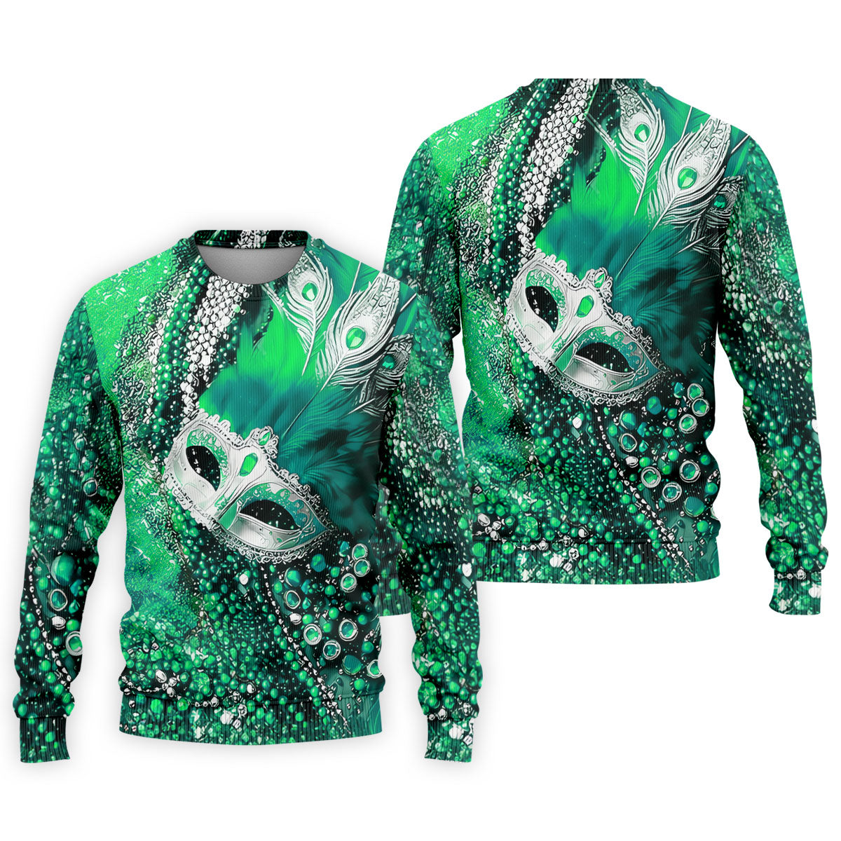 Mardi Gras Masquerade Mask Feather Beads Green Golf Shirt, Polo ShirtFor Men, Golf Shirts For Men
