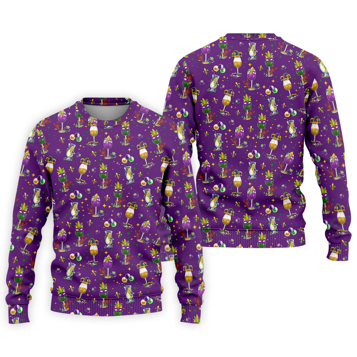 Mardi Gras Wine Glass Beaded Garland Fleur De Lis Purple Golf Shirt, Polo ShirtFor Men, Golf Shirts For Men