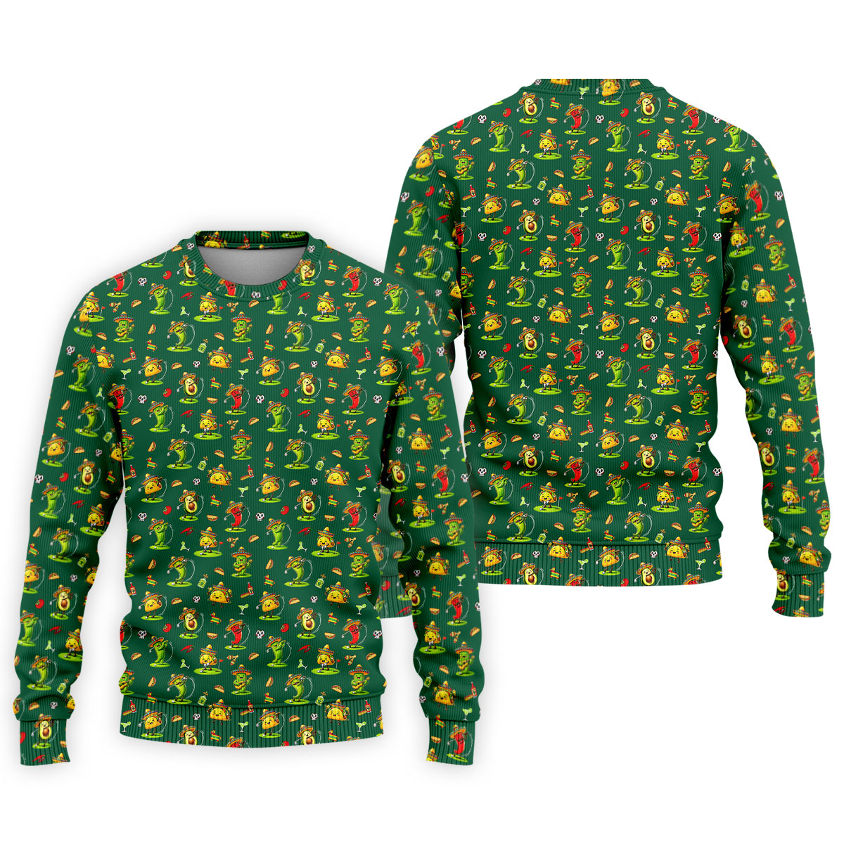Mexican Cartoon Food Characters Cinco De Mayo Celebration Fiesta Themed Green Golf Shirts For Men