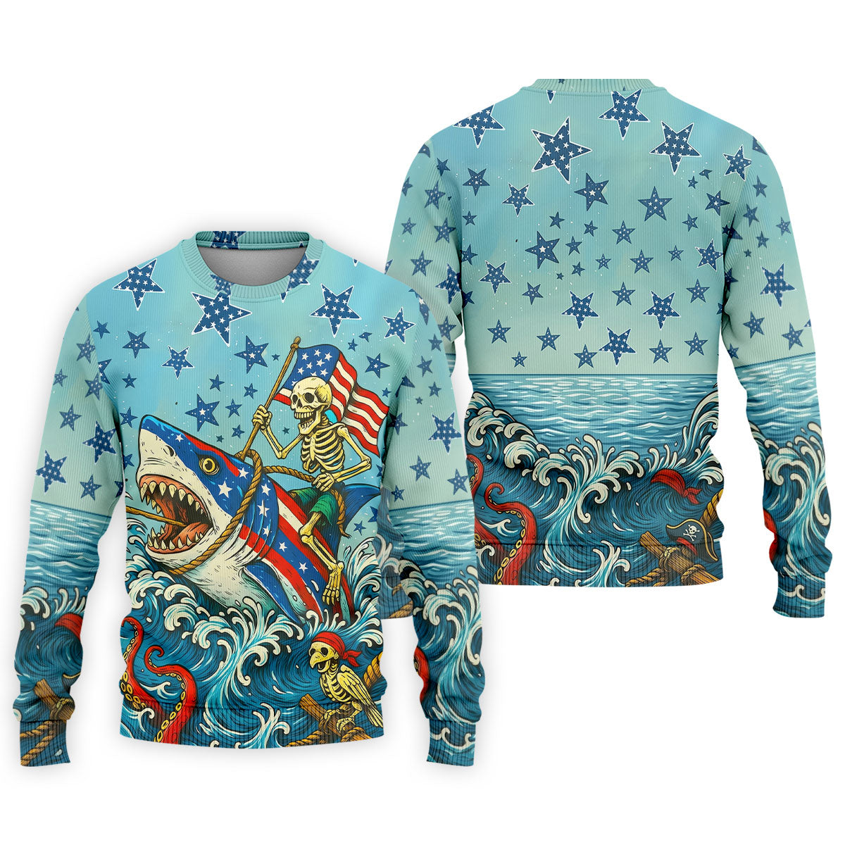 Skeleton Riding Shark Patriotic Golf Shirt, 4th Of July Golf Shirt, 250 Years Polo Shirtor Men