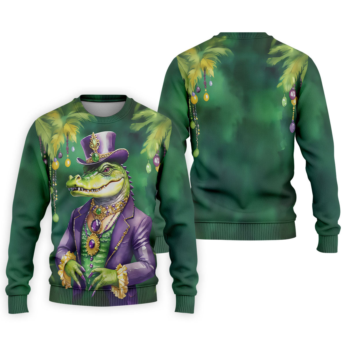 Mardi Gras Alligator Green Golf Shirt, Men's Funny Golf Shirts, Polo ShirtFor Men, Golf Shirts For Men