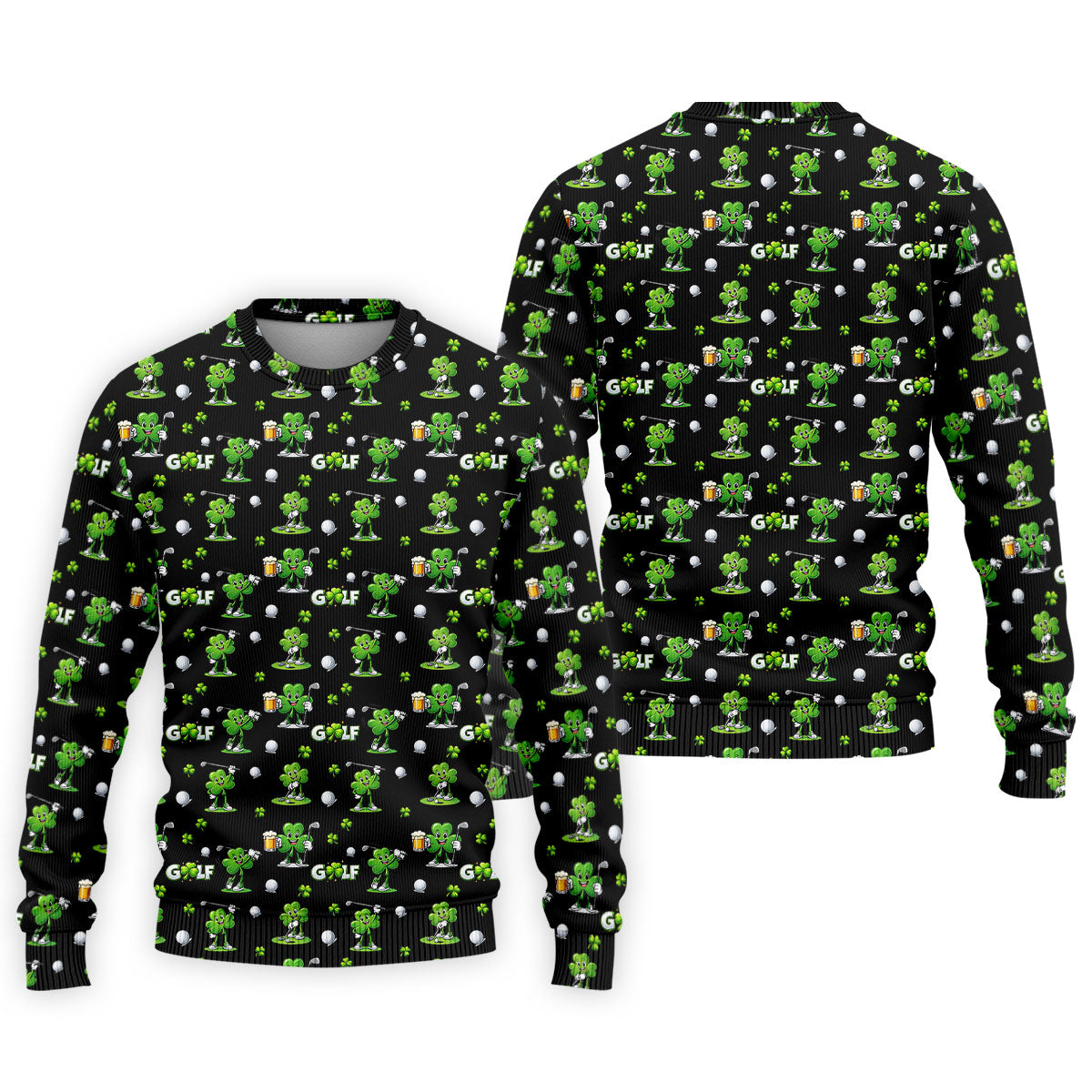 Three Leaf Clover Golf And Beer St Patrick's Day Black Golf Shirt, Fun Golf Shirts For Men, Polo ShirtFor Men
