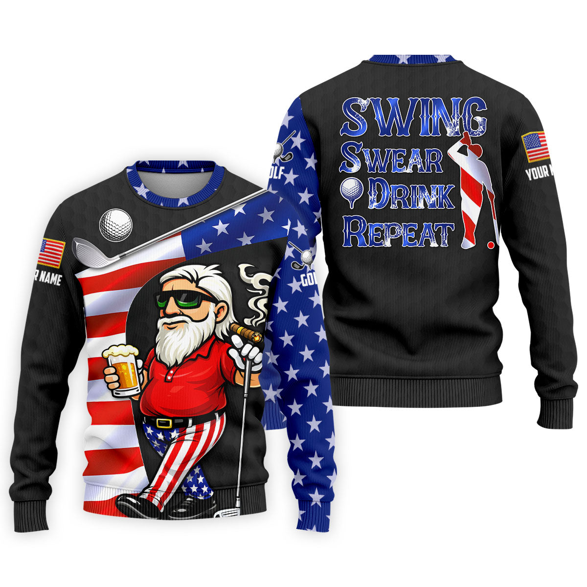 Swing Swear Drink Repeat Golf And Beer Patriotic Man 4th Of July Black Golf Shirt, 250 Years Golf Shirts For Men