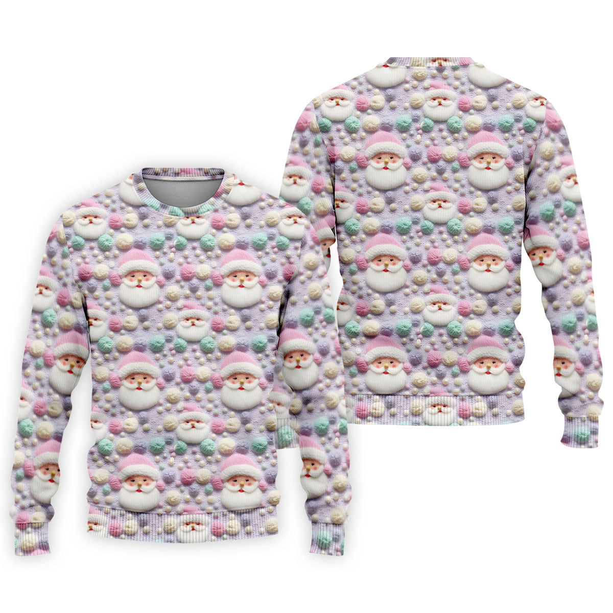 Knit Santa Pastel Pattern Golf Tops For Men, Christmas Golf Shirt, Cute Golf Outfit, Golf Shirts For Men