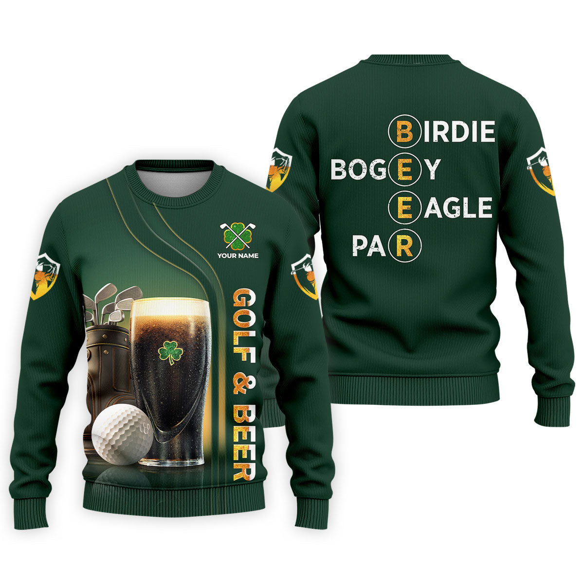 Birdie Bogey Eagle Par Golf And Beer St Patrick's Day Green Golf Tops For Men, Golf Shirts For Men