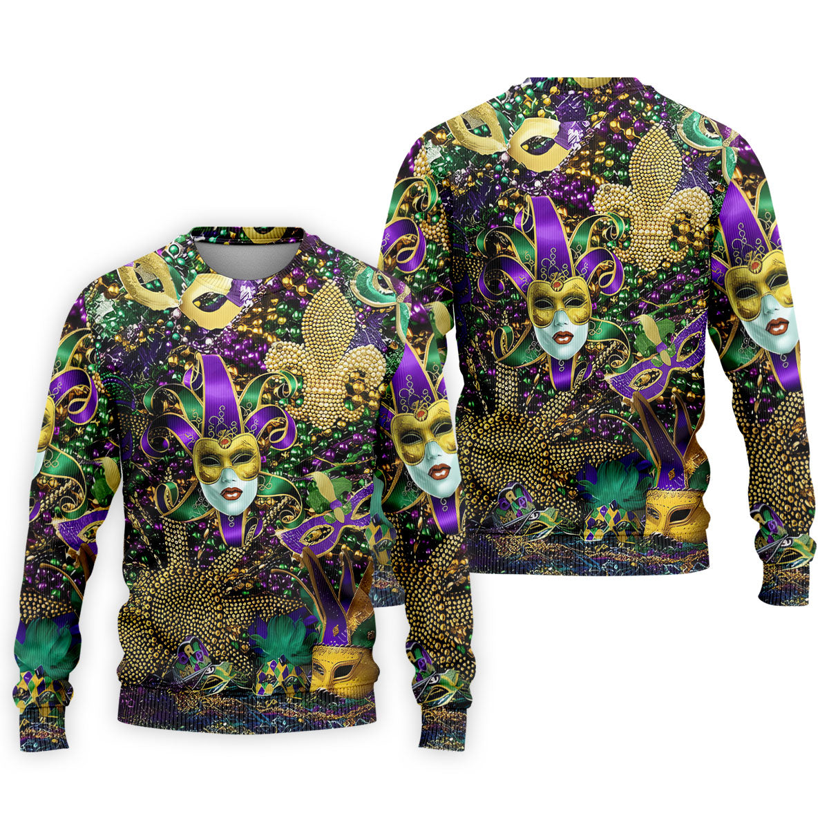 Jester Mask Purple Green Gold Fleur De Lis Beads Mardi Gras Golf Shirt, Golf Shirts For Men, Polo ShirtFor Men