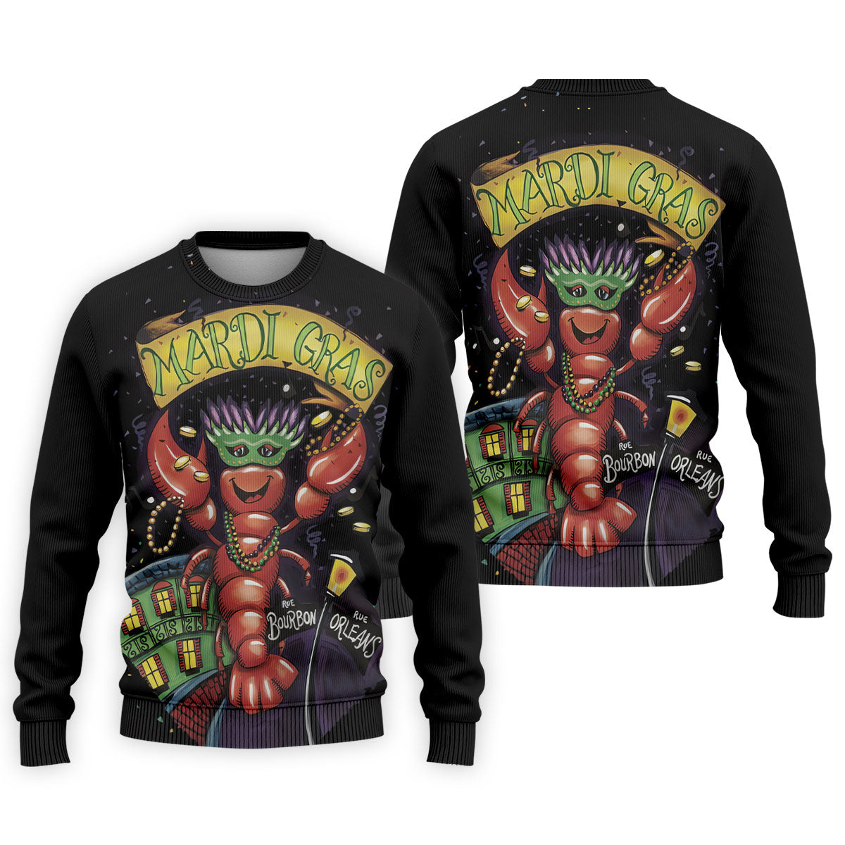 Mardi Gras Crawfish Rue Bourbon Black Golf Shirt, Polo ShirtFor Men, Golf Shirts For Men