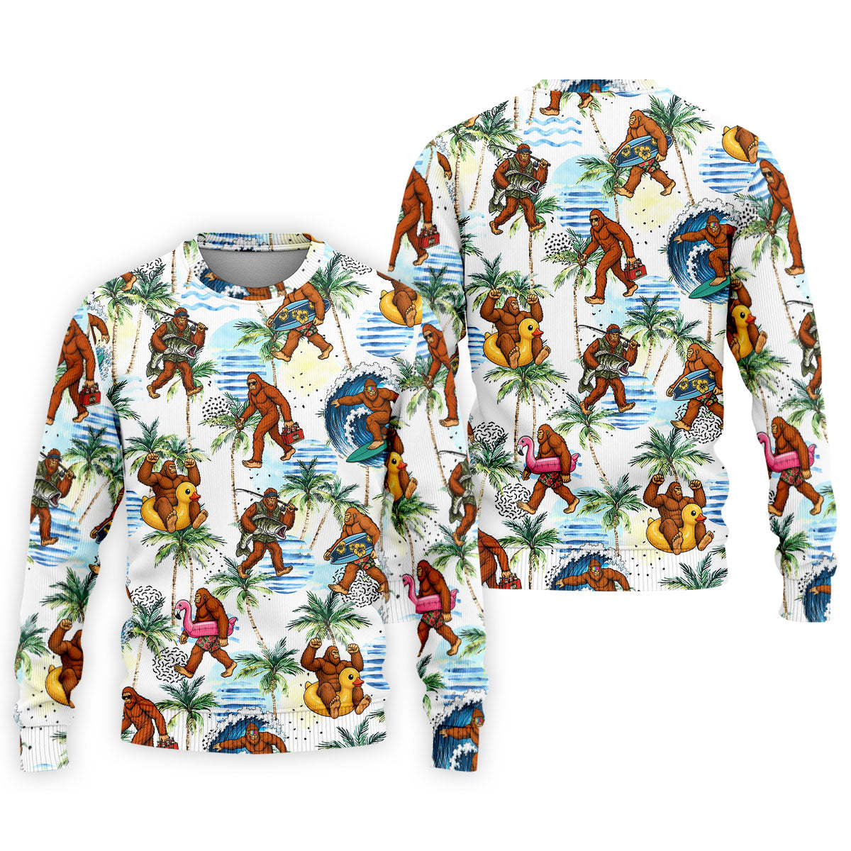 Tropical Bigfoot Surfing Fishing Beach Golf Shirt, Hawaiian Golf Shirt, Golf Apparel For Men, Mens Golf Shirts