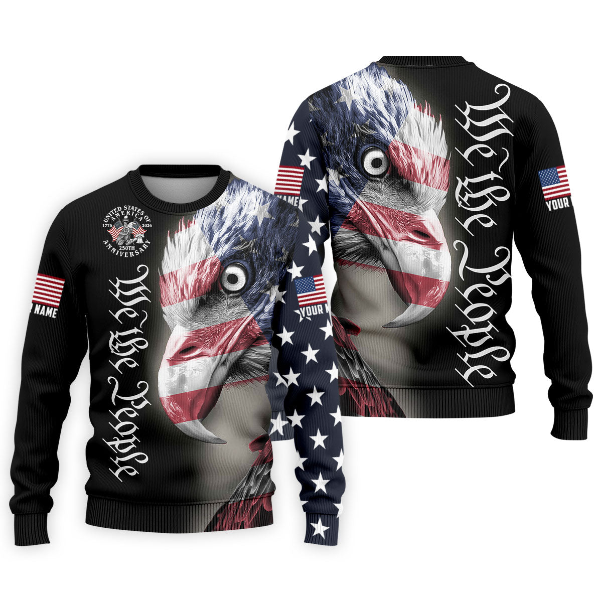 We The People Patriotic Bald Eagle 250 Years American Flag Golf Shirt, 250 Years 4th Of July Golf Shirts For Men