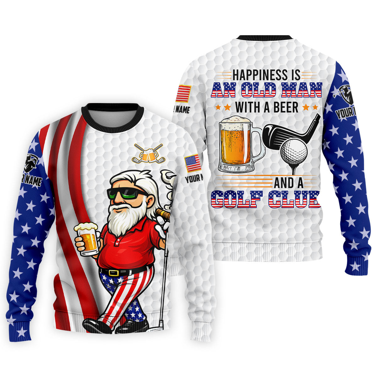 Happiness Is An Old Man With A Beer Funny 4th Of July White Golf Shirt, 250th Anniversary Golf Shirts For Men