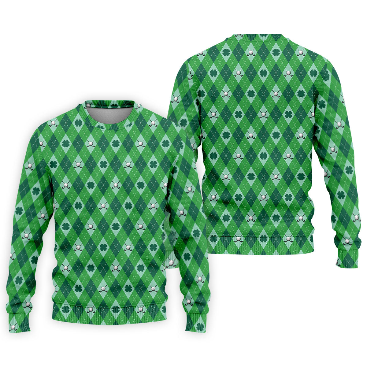 Lucky Four Leaf Clover Golf Ball Pattern Argyle Pattern St Patrick's Day Golf Shirt, Polo ShirtFor Men