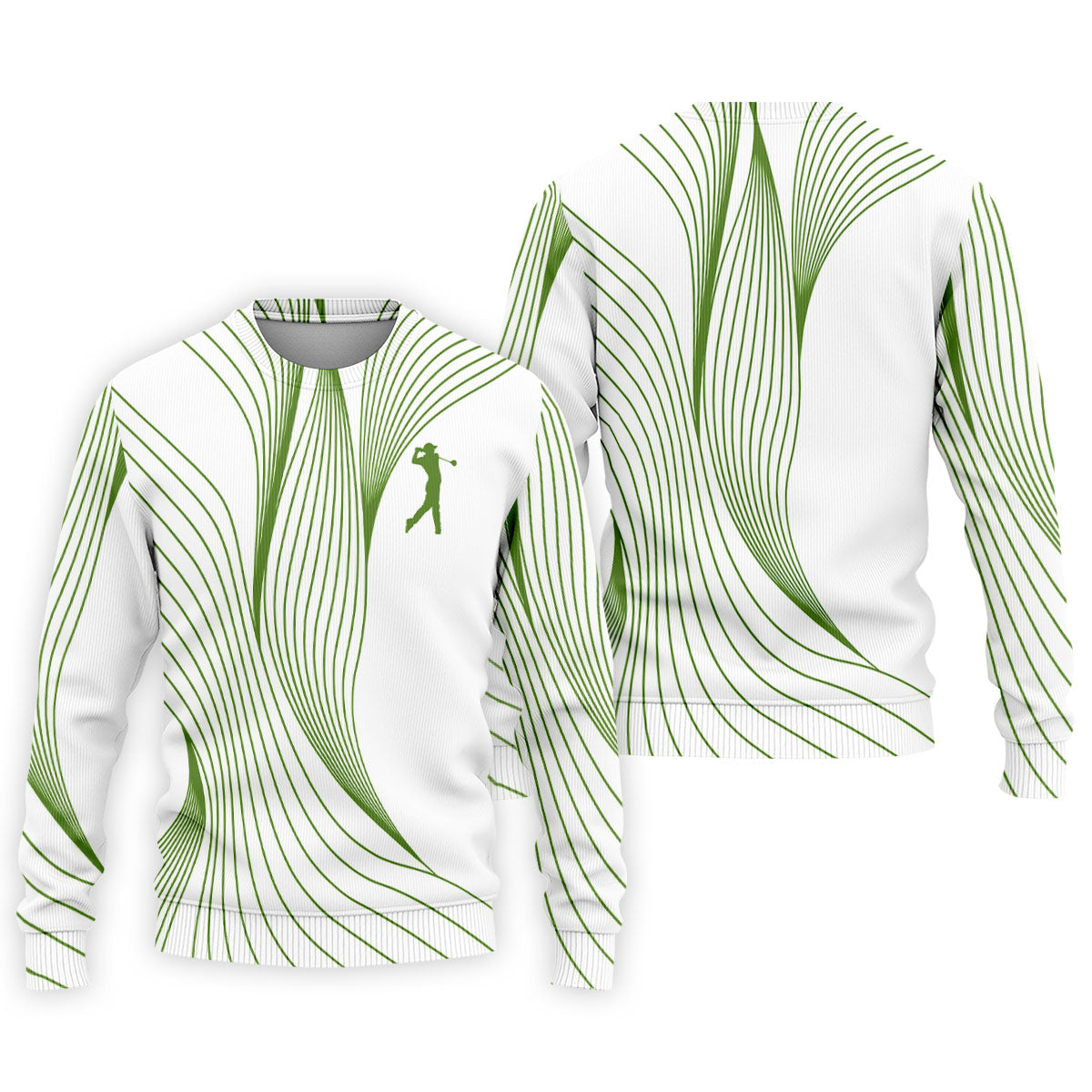 Geometric Line Wavy Line Green And White Golf Shirts For Men, Men's Golf Shirt, Polo ShirtFor Men