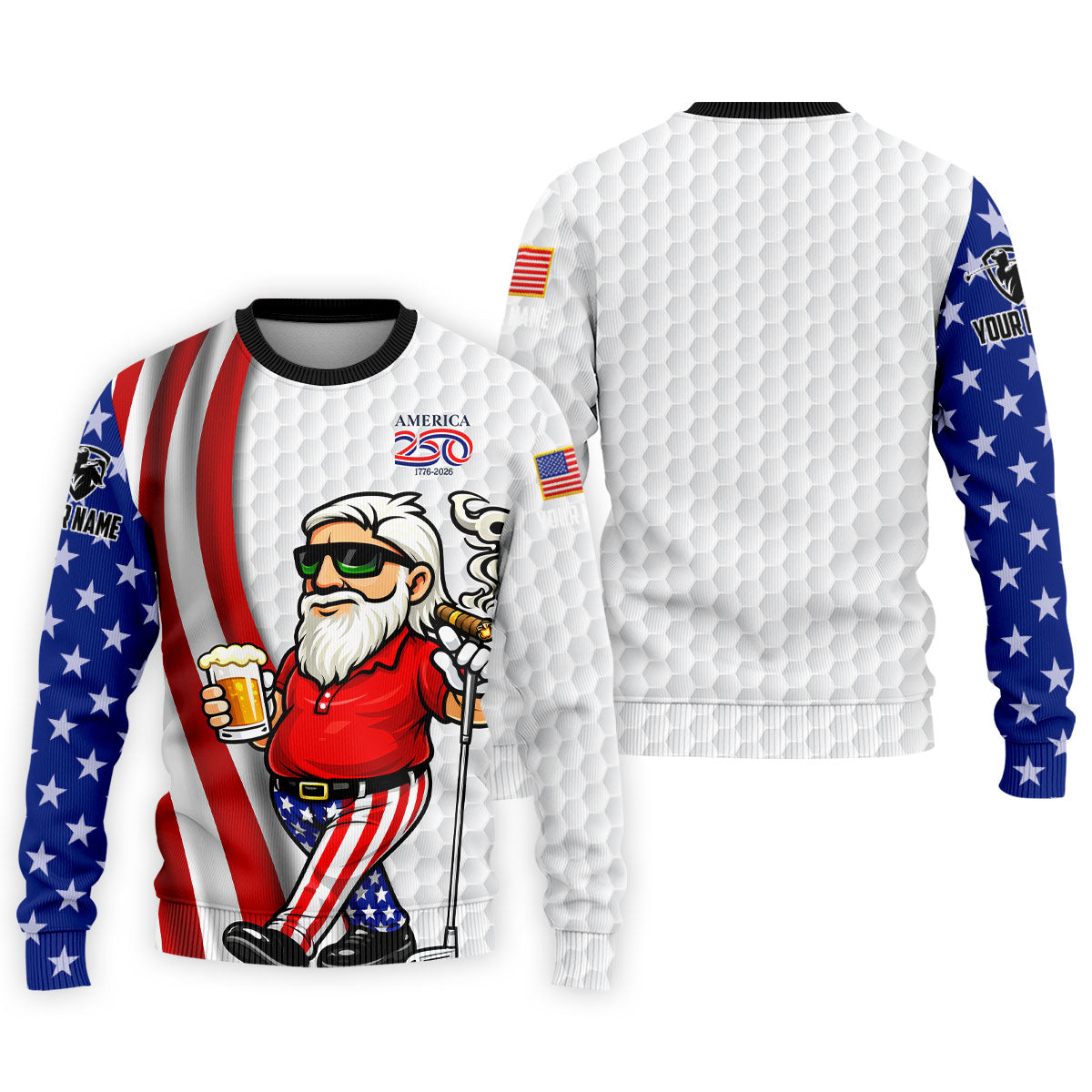 America 250 Patriotic Man 4th Of July White Golf Shirt, Golf And Beer Golf Shirts For Men