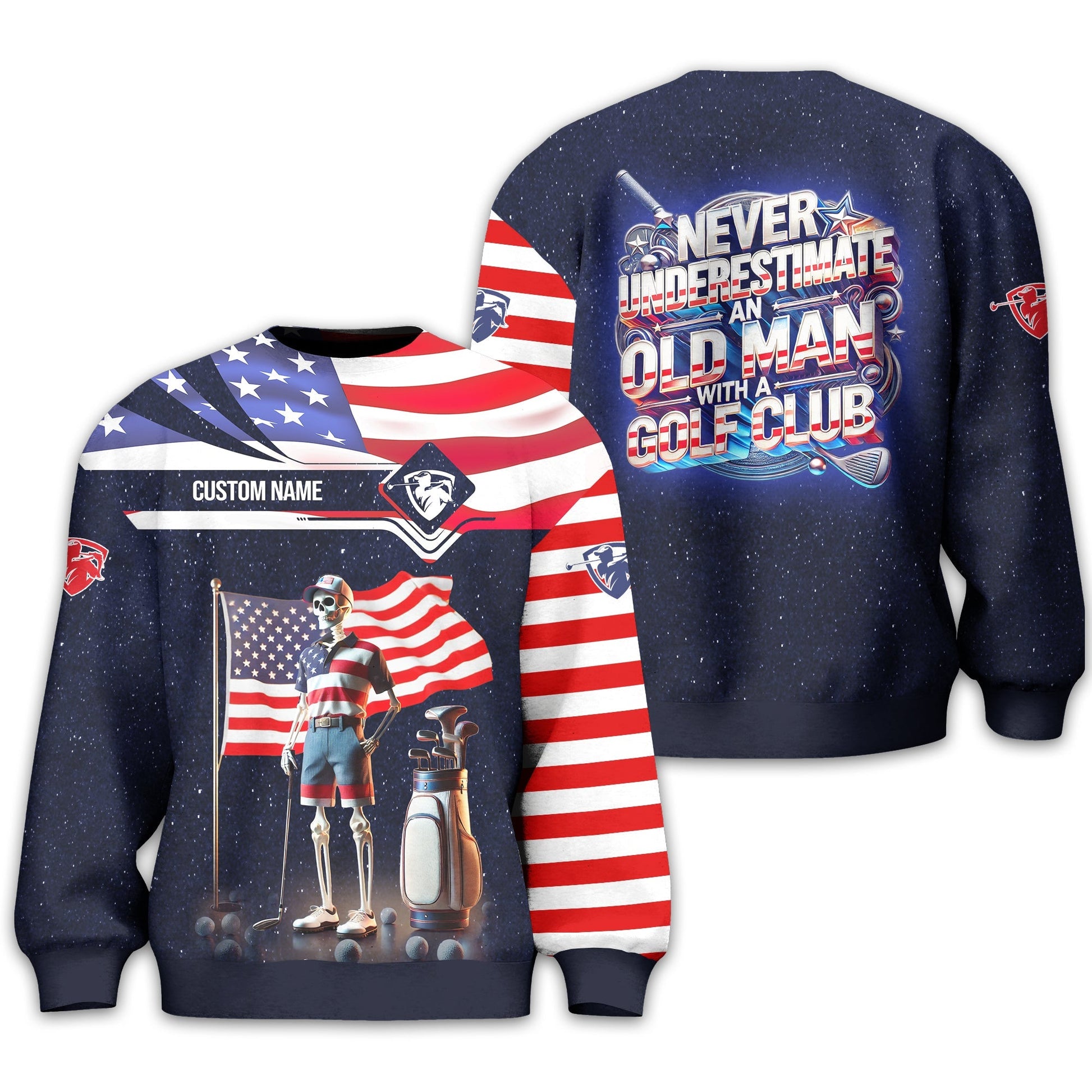 Never Underestimate An Old Man, USA Flag Shirt, Personalized Golf Shirt, Patriotic Golf Shirt, Unique Gift For Golfer