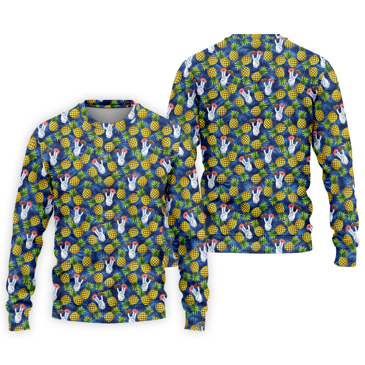 Hawaiian Pineapples Donut Finger Blue Green Yellow Fun Golf Shirts For Men, Polo ShirtFor Men