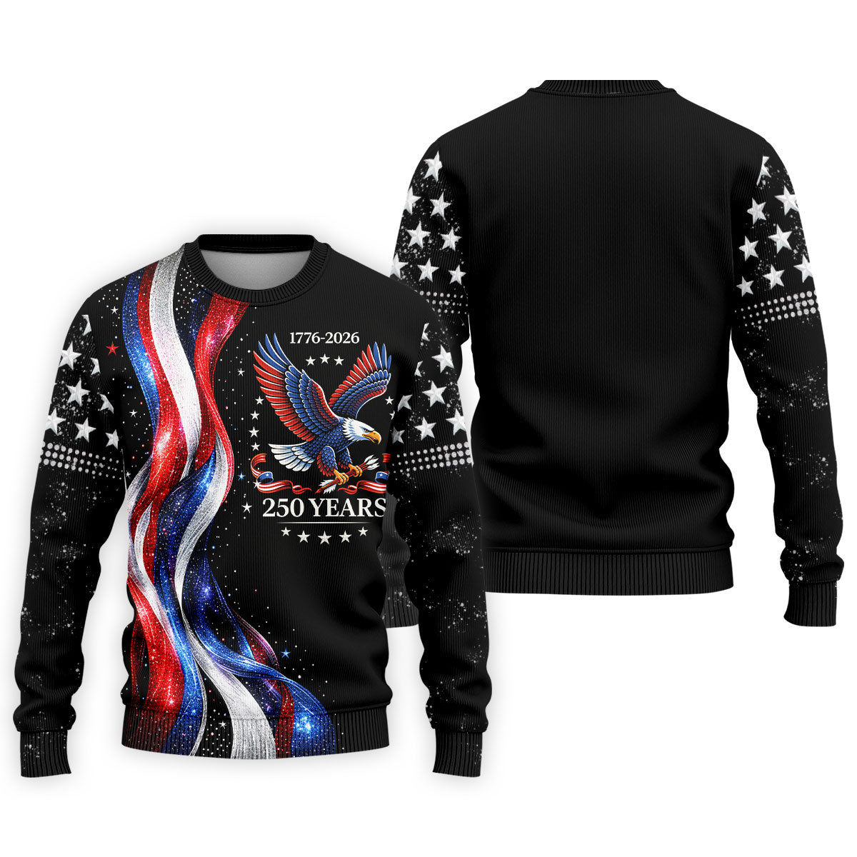 America Bald Eagle Red And White Striped Ribbon 4th Of July Golf Shirt, 250th Anniversary Golf Shirts For Men