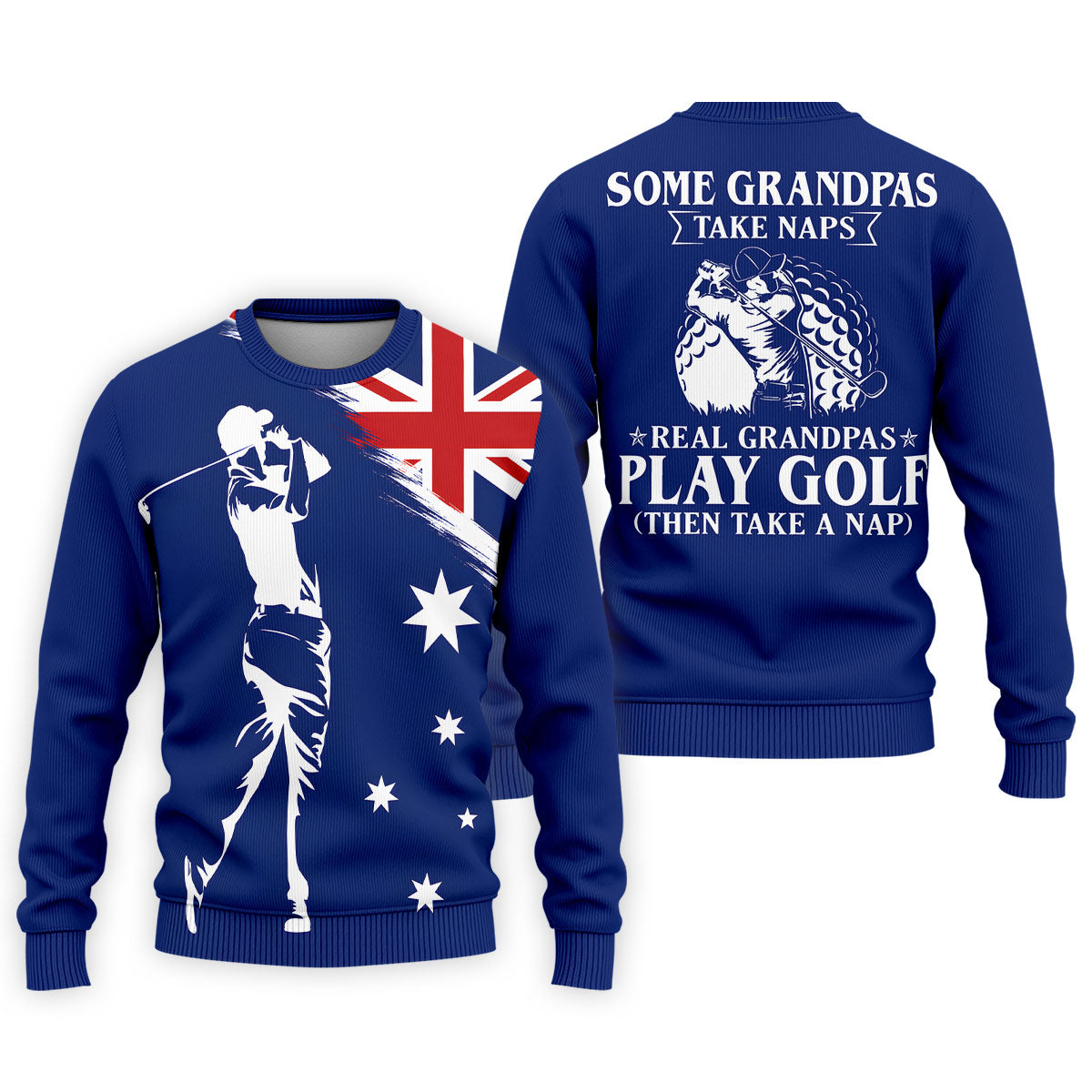 Real Grandpas Play Golf Then Take A Nap Australia Flag Print Men's Funny Golf Shirts, Polo Shirtor Men
