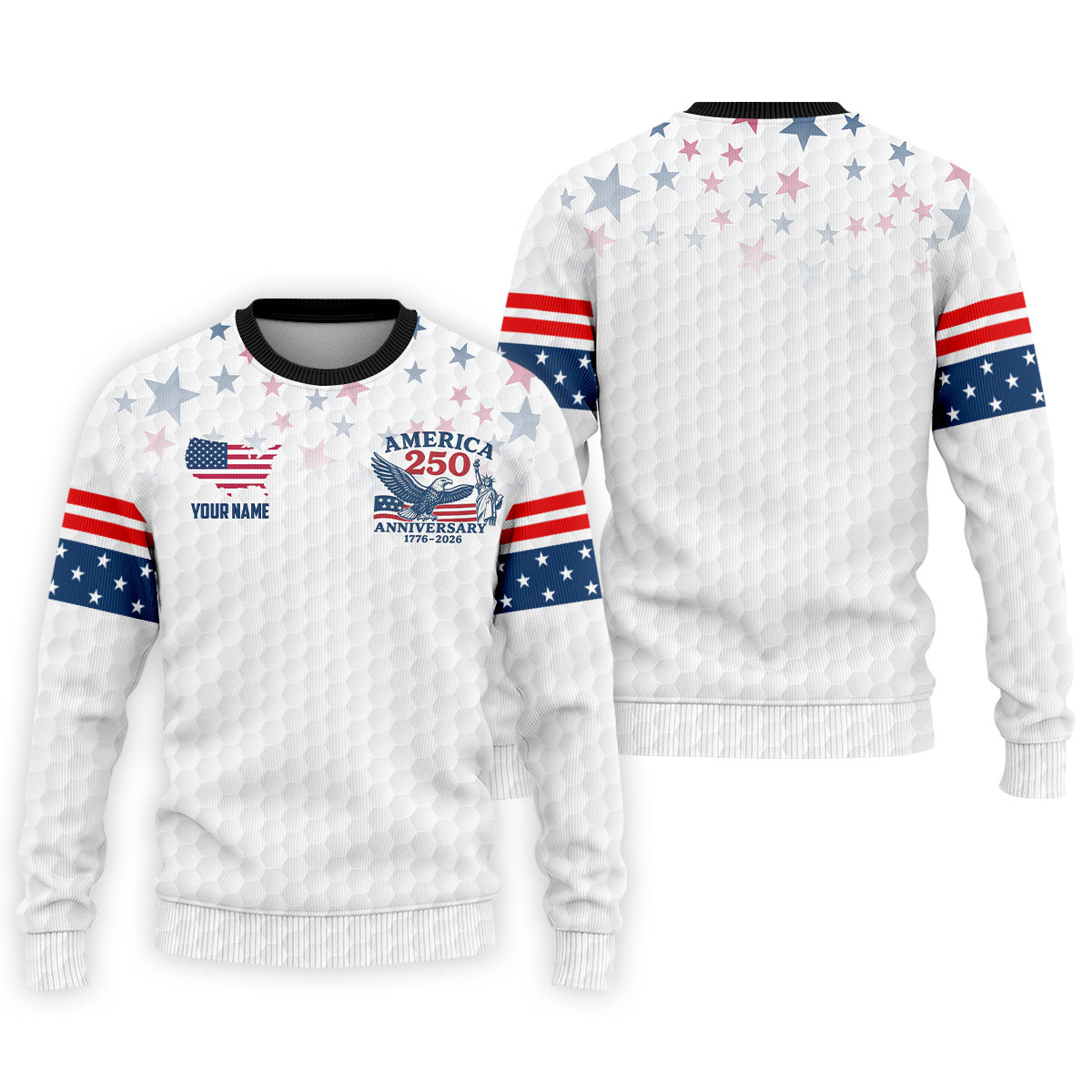 America 250th Anniversary Red White And Blue Stars White Golf Shirt, Patriotic 4th Of July Golf Shirts For Men