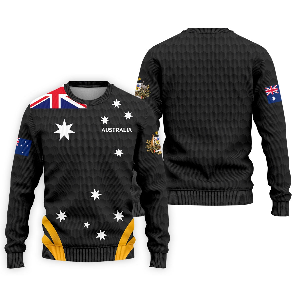 Australia Flag Print Golf Ball Pattern Black Golf Shirt, Australian Symbol Polo ShirtFor Men
