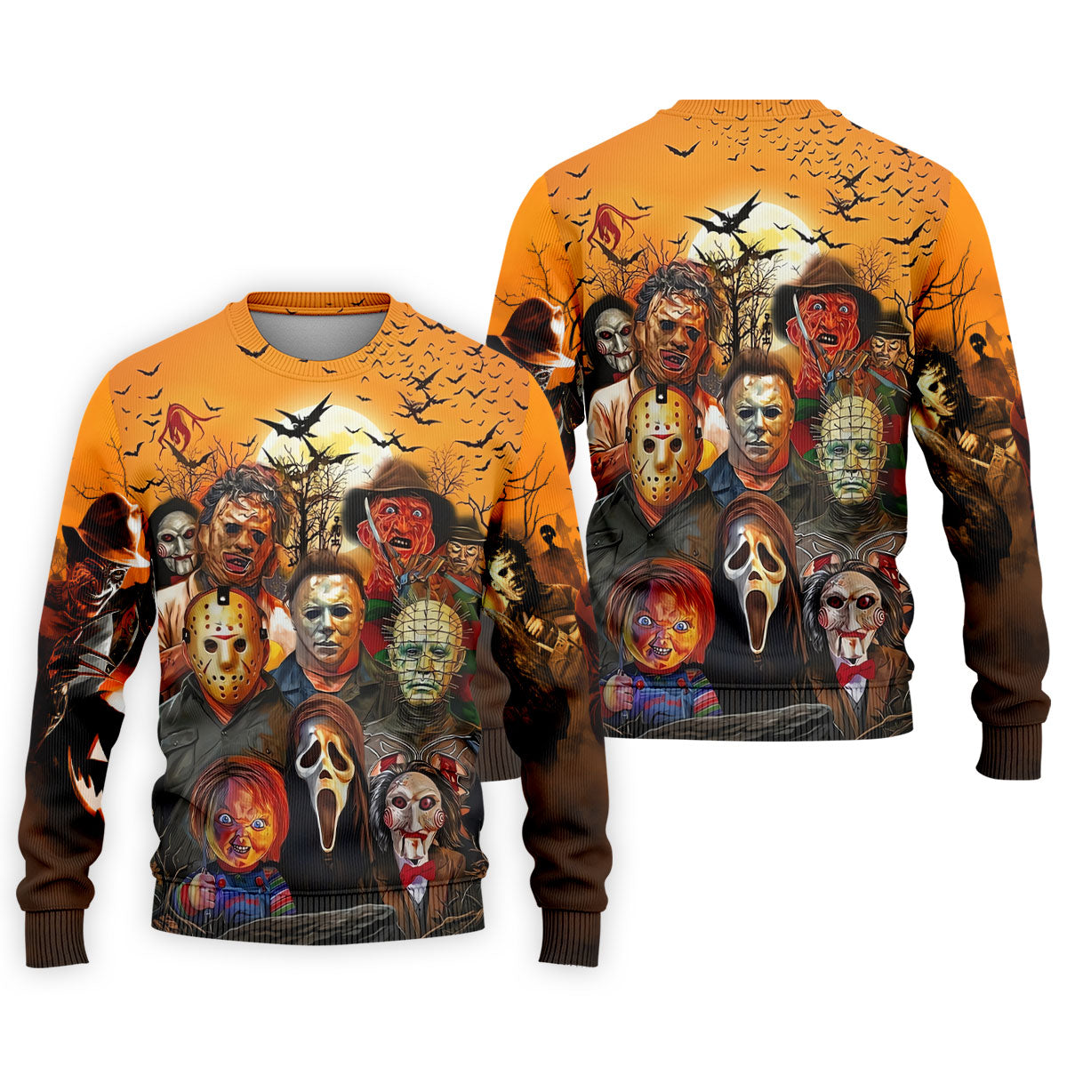 Halloween Horror Character Sunset Hawaiian Golf Shirt, Men's Golf Shirt, Printed Golf Shirts