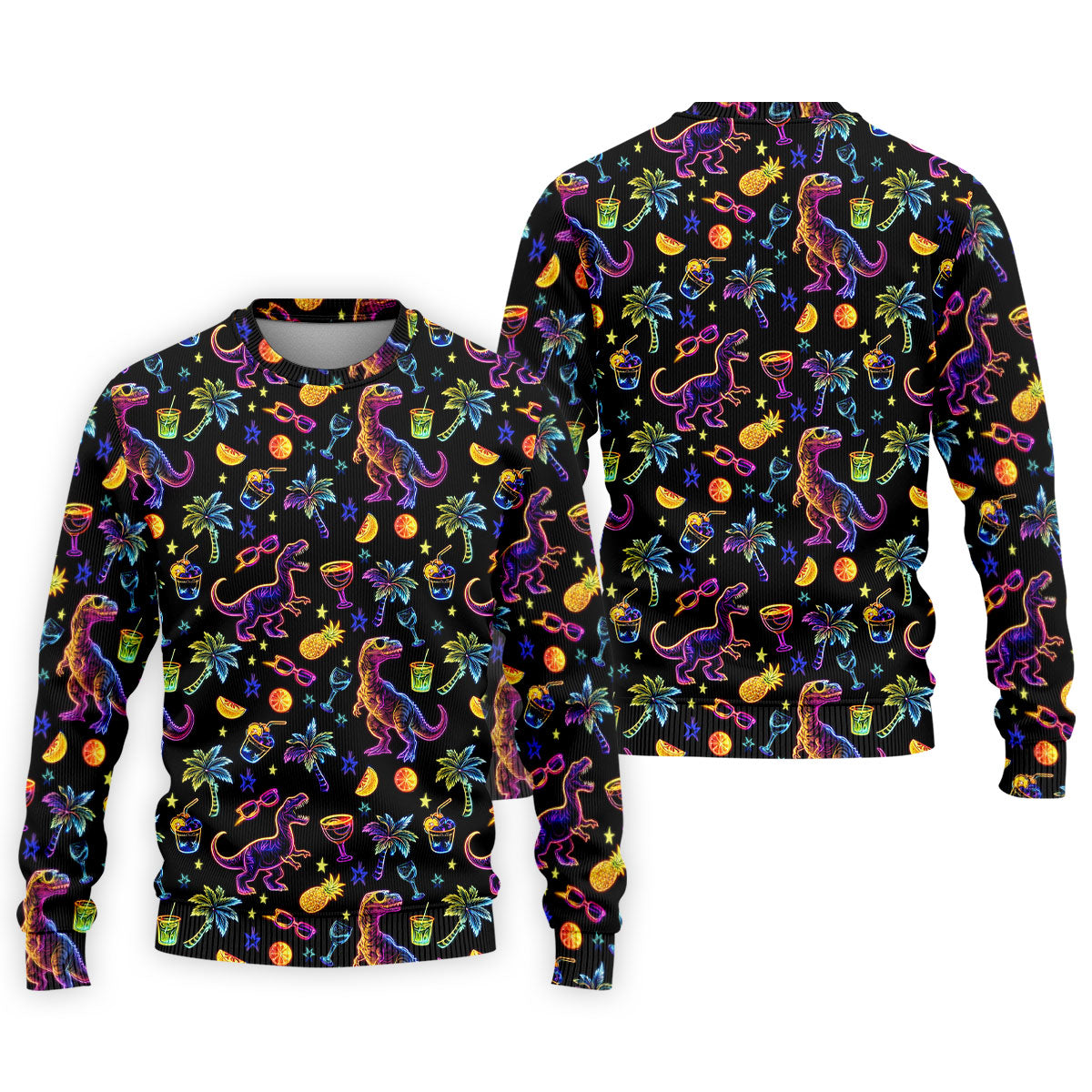 Neon Dinosaur Tropical Theme Hawaiian Golf Shirt, Polo Shirtor Men, Golfing Apparel